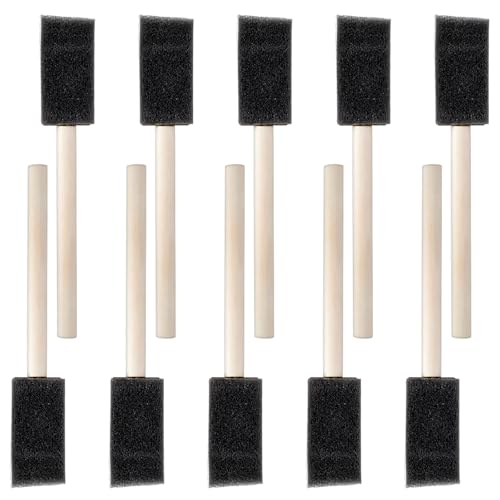 Tyqour 10Pcs Foam Paint Brushes 1 Inch Black Sponge Brushes Wood Handle Sponge Paint Brush Foam Brushes for Painting Foam Art Paintbrushes Set for Staining, Varnishing, Finishing, DIY Craft Projects