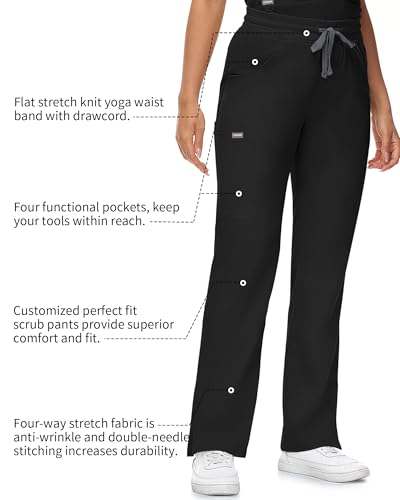Image of COMENII Scrubs for Women, Mid Rise Straight Leg Cargo Pants with Knit Yoga Waistband, Easy Care Womens Scrubs Pants