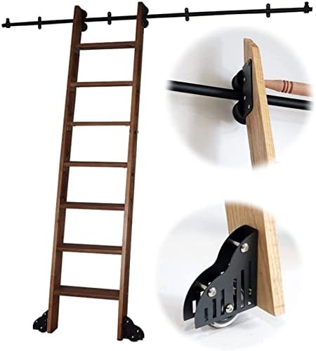 Sliding Library Ladder Hardware Kit - Rolling Barn Ladder Track with Floor Rollers, Easy Install for Interior, Study, Loft - Durable Rails for Stylish Access