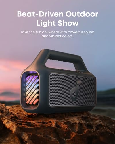 Image of Soundcore Boom 2 Outdoor Speaker, 80W, Subwoofer, BassUp 2.0, 24H Playtime, IPX7 Waterproof, Floatable, RGB Lights, USB-C, Custom EQ, Bluetooth 5.3, Portable for Outdoors, Camping, Beach (Renewed)