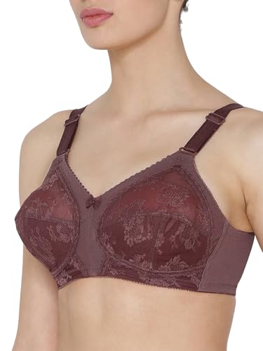 Image of Triumph International Doreen Bra For Women Non Wired Non Padded Wireless Bra Full Coverage Raschel Lace Lingerie Classic High Center Bridge Support Wide Straps Big Cup Bra for Larger Busts Pack Of 1