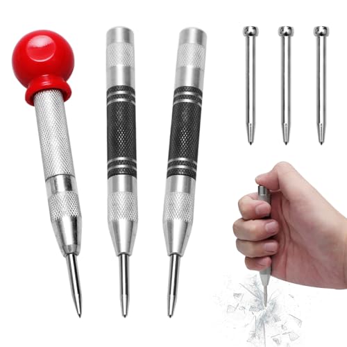 3 Pièces Pointeau Automatique, Pointeau à Frapper avec 3 Aiguilles de Remplacement, Pointeau pour Verre Métal Bois Plastique
