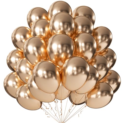 Image of KALOR 10 Inch Metallic Copper Balloons, 100 Pcs Latex Helium Balloons for Kid's Birthday Party Baby Shower Wedding Graduation Graduation Party Decorations