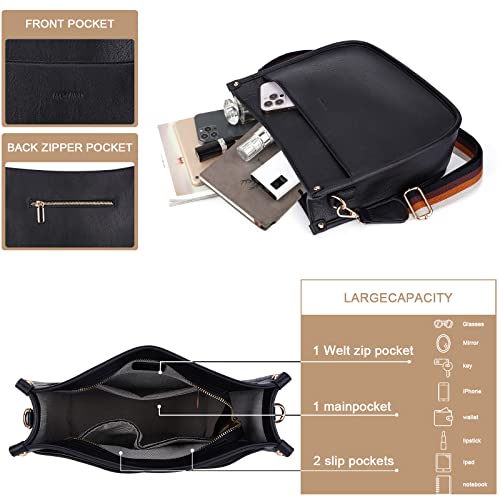 HKCLUF Crossbody Bags for Women Trendy Vegan Leather Hobo Handbags With 2PCS Adjustable Guitar Strap Shoulder Bucket Bags