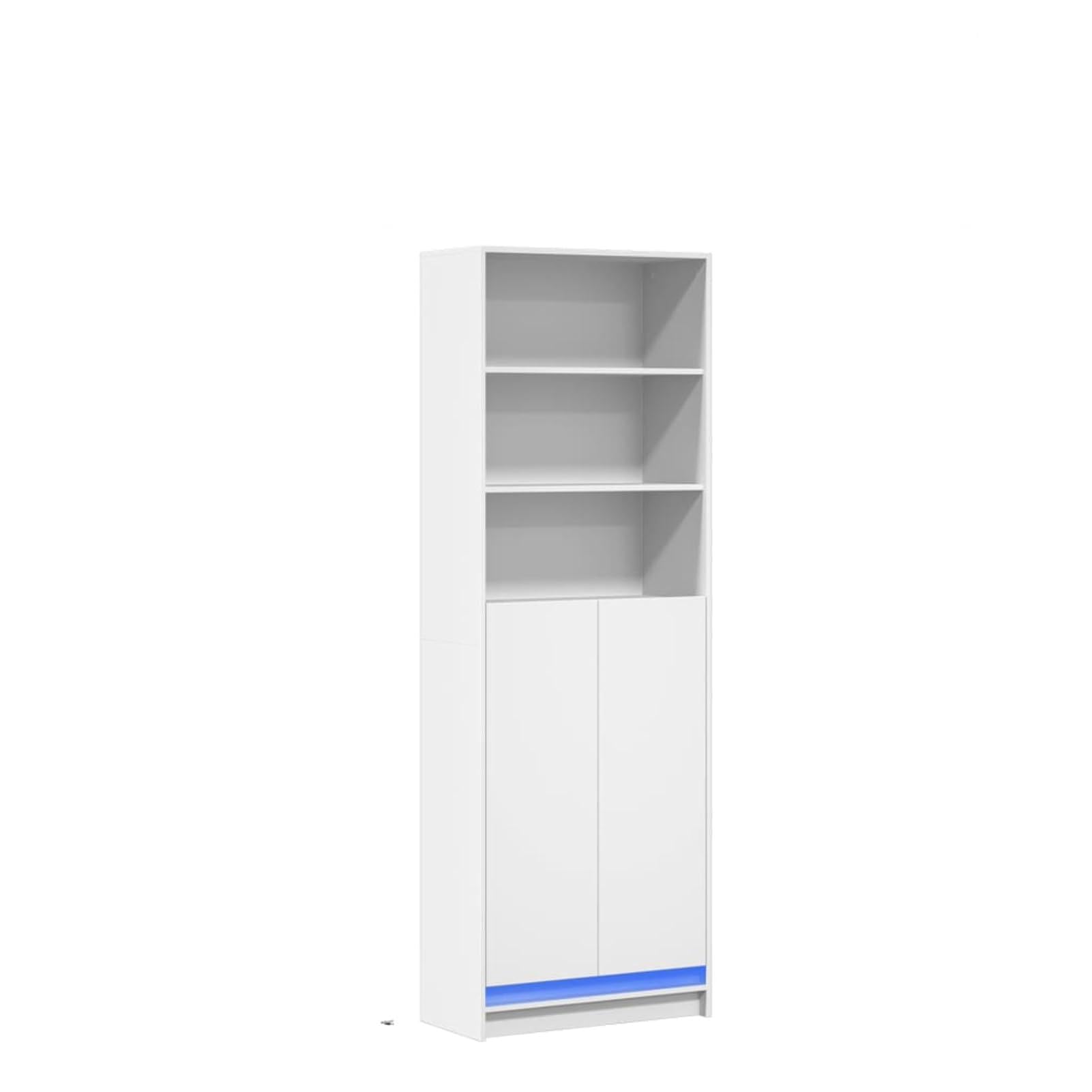Gecheer Mobile con Luci LED RGB, Credenza con Illuminazione LED Moderna 69x32,5x200 cm in Truciolato, con Spazio di Conservazione e Ante per Soggiorno e Casa