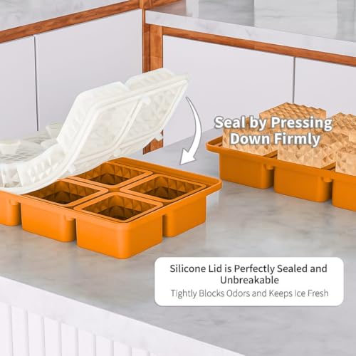 Image of Premium Large 3D Crystal Square Ice Cube Tray, Silicone Molds for Chilling Drinks, Chocolates, Juice, Jelly and Many More (Orange)