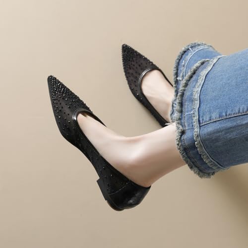 Glitter Flats for Women Pointed Toe Mary Jane Shoes Mesh Casual Office Dressy Flats with Rhinestones3