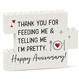 IDELTIME Happy Anniversary Sign Gifts for Men, Boyfriend, Romantic Building Blocks Puzzle Decorative Plaque, Best Wedding Anniversary Card Gifts for Husband, Him, Couple, Funny Home Office Desk Decor