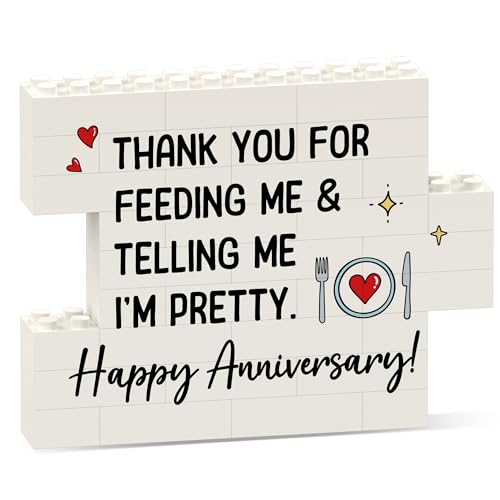 IDELTIME Happy Anniversary Sign Gifts for Men, Boyfriend, Romantic Building Blocks Puzzle Decorative Plaque, Best Wedding Anniversary Card Gifts for Husband, Him, Couple, Funny Home Office Desk Decor