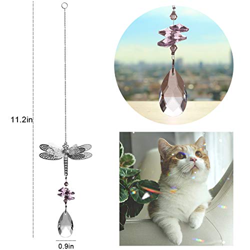 WEISIPU Crystal Suncatcher Prism - Dragonfly Suncatchers for Windows Hanging Rainbow Maker for Windows, Christmas Tree Decor, Gifts (Pink) - Thumbnail 5