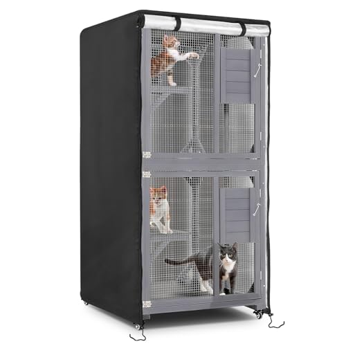 Kingling Outdoor Cat House Cover, Waterproof and Dustproof Protection Cover for Large Cat Cage Condo/Cat House Cover Black - 32" L x 32" W x 71" H inch(Cover Only)