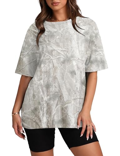 Image of Womens Camo Shirt Oversized Maple Leaf Short Sleeve T Shirts Tops