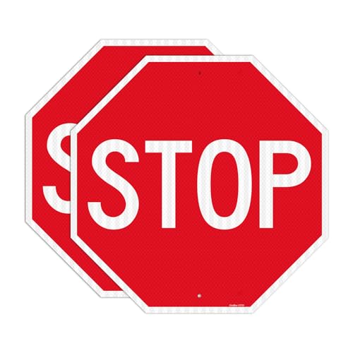 GicnKeuz Stop Signs Traffic Signs 30 x 30 Inches, High Intensity - Engineer Grade Reflective Aluminum Sheeting, Rust Free Metal Stop Sign Street Road Sign, Weather Resistant, Waterproof, Fade Resistant, 2 Pre-drilled Holes (2-PACK) by GicnKeuz - Used condition - US$80.33