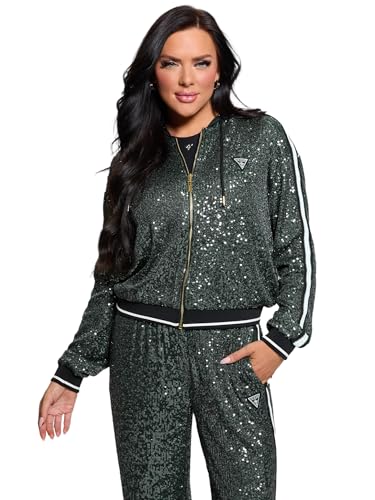 GUESS Mini Sequins Full Zip Sweatshirt Maillot de survêtement, Vert, M Femme