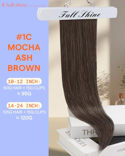 Image of Full Shine Clip in Extensions Mocha Brown | Real Hair Extensions Clip in Human Hair, for Thinning Hair, for Sports, 16 Inch 7 Pcs 120g