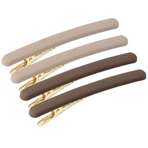 4PCS Duck Bill Hair Clips for Women, Matte Alligator Hair Clips for Girls, Duck Teeth Hair Barrettes, Hair Pins for Girls, Large Barrettes Hair Accessories(3.5Inch,2 Colors,Brown)