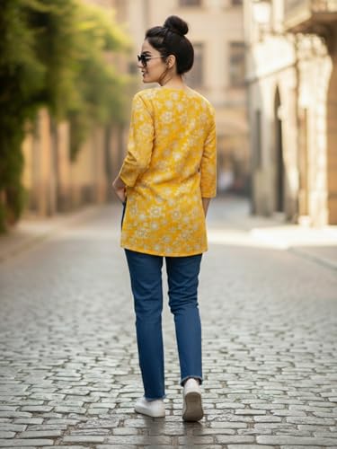 Image of Varanga Women Women's Blue Printed Tunic with 3 /4 Sleeves