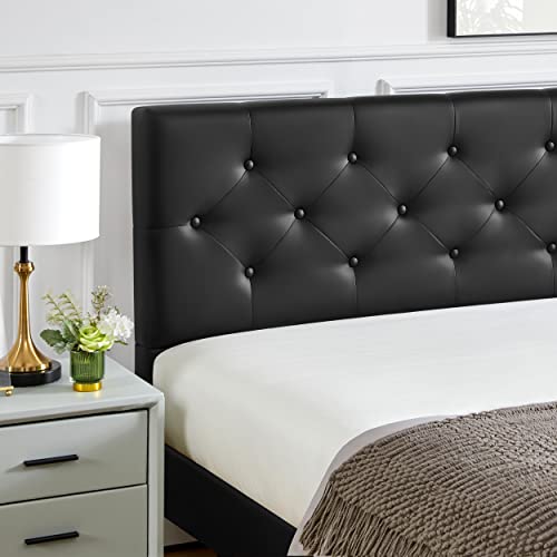 Yaheetech Queen Size Platform Bed Frame, Classic Faux Leather Upholstered Bed Frame With Button Tufted Headboard, Wooden Slats Support/Mattress Foundation/No Box Spring Needed/Easy Assembly/Black #TOP3