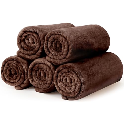 AIFY 毛布 ひざ掛け フランネル ブランケット ふわふわ 軽量 薄手 洗える マイクロファイバー 冷房対策 春夏用 四季適用 新生活 一人暮らし おしゃれ 5枚セット 毛布 70×100cm ブラウン