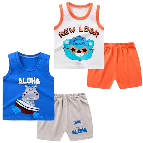 Image of Toddler Boys 4PCs Tank Top and Shorts Set Summer Clothes Cotton Outfits