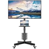 BONTEC TV Ständer Rollbar für 23-60 Zoll LED LCD OLED, Max. VESA 400x400mm, bis 40 kg, Höhenverstellbarer Fernsehständer mit Rollen und Lochplatte, Medienablage, Kabelmanagement, Schwarz