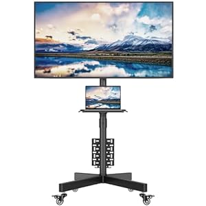 BONTEC TV Ständer Rollbar für 23-60 Zoll LED LCD OLED, Max. VESA 400x400mm, bis 40 kg, Höhenverstellbarer Fernsehständer mit Rollen und Lochplatte, Medienablage, Kabelmanagement, Schwarz