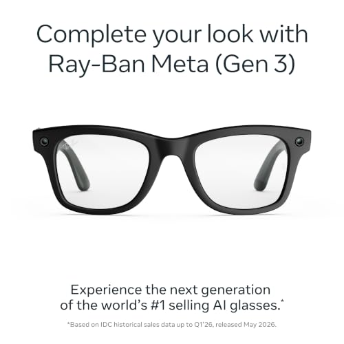 Image of Meta Ray-Ban (Gen 3) Wayfarer, Matte Black, Clear Lenses, AI Glasses with Camera for Men, Women