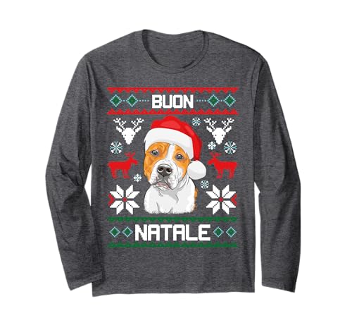 American Staffordshire Terrier con Cappello di Babbo Natale vi augura un Buon Natale. Divertente regalo di Natale per papà, mamma, figlio, figlia, fratello, sorella, zia, zio, zio, nonna, nonno, chiunque in famiglia o un amico.