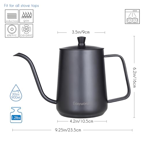 Easyworkz Gooseneck Pour Over Coffee Kettle 30 fl oz Stainless Steel Hand Drip Coffee Pot With Long Narrow Spout, Suitable for Induction Cookers, Black by Easyworkz - Used condition - Image 2