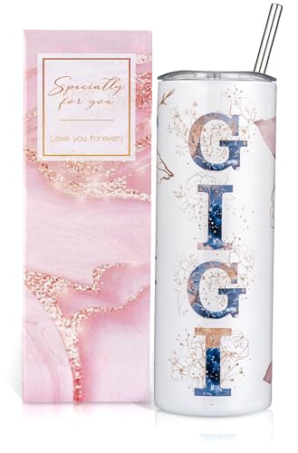 GloxwRiyt Gigi Gifts for Grandma From Grandchildren, Birthday Christmas Gifts For Gigi from Grandson Granddaughter, 20oz Floral Stainless Steel Tumbler with Lid (GIGI)