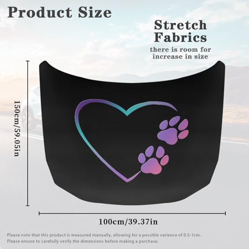 Image of 39x59 Inch Love Heart Dog Paw Print Cover for Car Hood, Car Hood Waterproof Protector All Seasons Universal Car Decorative Accessories Easy Install for Car Hood Protection
