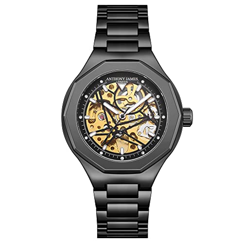 Anthony James Reloj de pulsera deportivo con esfera de esqueleto para hombre, montado a mano, resistente al agua y a los arañazos, reloj de 21 joyas con bisel geométrico, relojes deportivos analógicos Anthony James Reloj de pulsera deportivo con esfera de esqueleto para hombre, montado a mano, resistente al agua y a los arañazos, reloj de 21 joyas con bisel geométrico, relojes deportivos analógicos