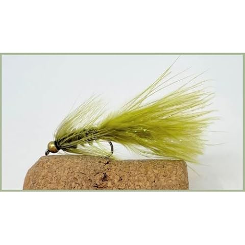 Woolly Buggers, 6 Pack Barbless Olive Woolly Bugger Trout Flies, Size 10 Cover