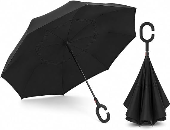 Self Standing Upside Down Reverse Umbrella For Men and Women, Hands Free Stick,Large Windproof Inverted Umbrella with C Handle-image-30