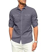 Cotton Linen Shirts for Men Long Sleeve Casual Shirt Lapel Button Up Lightweight Classic Top Summ...