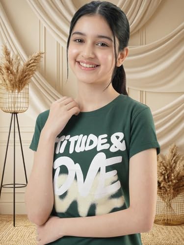Image of Li'l Tomatoes Girls 100% Cotton Graphic T-Shirt | Attitude & Love Print Summer Top | Soft & Breathable Casual Wear | Short Sleeve Tee | 11-16 Years