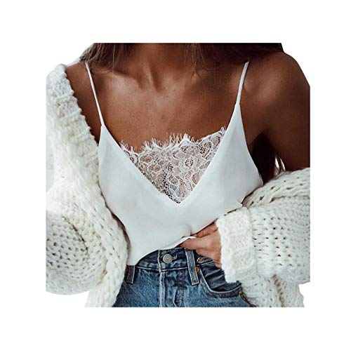 Hauts Femmes, YUYOUG Femmes Filles Casual Dentelle Patchwork sans Manches Crop Top Gilet Débardeur Chic Chemise Blouse (M, White)