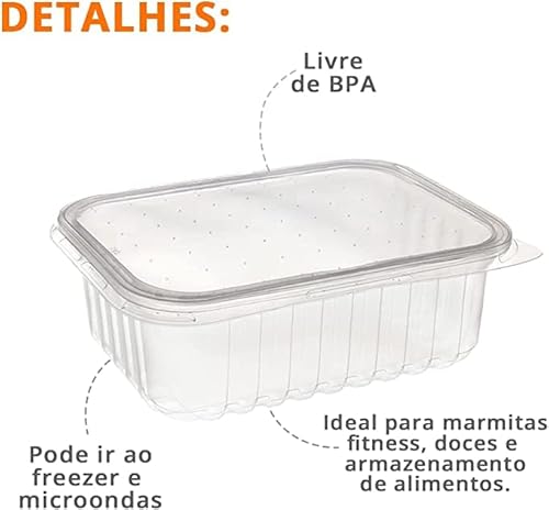 Kit Com 2 Potes Descartáveis, Prafesta 500 ml Retangular Com Tampa, Pacote 48 Unidades