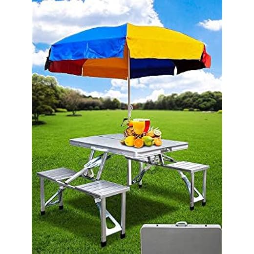 Heavy Duty Aluminium Picnic Table Set with Umbrella
