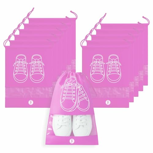 Image of Btag Shoe Bag for Travel & Storage | Water-Resistant Shoe Organizer for Men & Women | Portable, Foldable Shoe Cover for Luggage & Closet | Travel Accessories for Footwear Protection (Pink,Pack of 12)