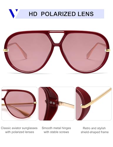 Image of VANLINKER Oversized Trendy Polarized Aviator Sunglasses for Women Men Retro Round Sunglasses Vintage Shield Shades VL9798