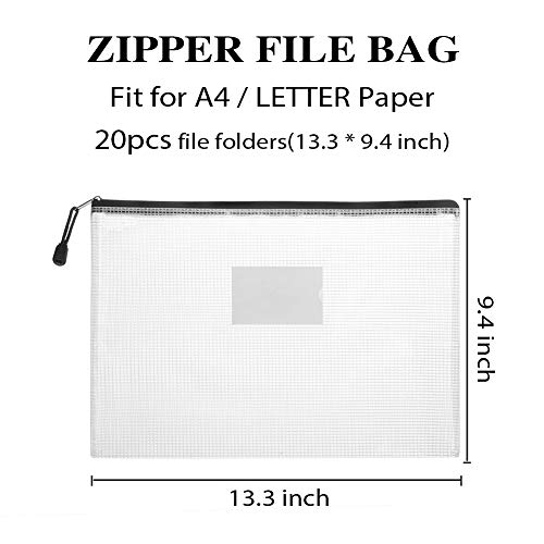 Image of Sooez 20 Pack Mesh Zipper Pouch Bags, A4 Letter Size, Classroom Zipper Bags | Waterproof Bag Organizer with Label Pocket, School Office Teacher Supplies, Storage Pouches Board Game Toy Storage, Black