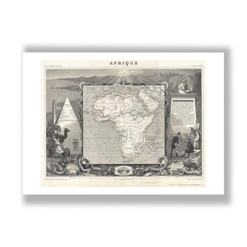 Carte de l'Afrique Levasseur 1852 - Impression d'art XL haut de gamme semi-brillante