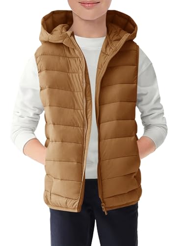Image of Haloumoning Boys Puffer Vest Kids Sleeveless Zip Up Jackets | Lightweight Puffy Down Jacket with Hood 4-14 Years