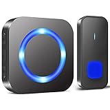 SURFOU Funkklingel, 400m Funk Reichweite Türklingel Kabellose, Wasserdicht Aussen Klingel Haustür mit 55 Klingeltönen 5 Lautstärken Blinkende LED, Haustürklingel mit Batterie, Schwarz