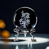 Crystal Ball Decorative Sphere Metal Stand Transparent Display Orb Desk Shelf 3D Laser Engraved Design Tabletop Decoration