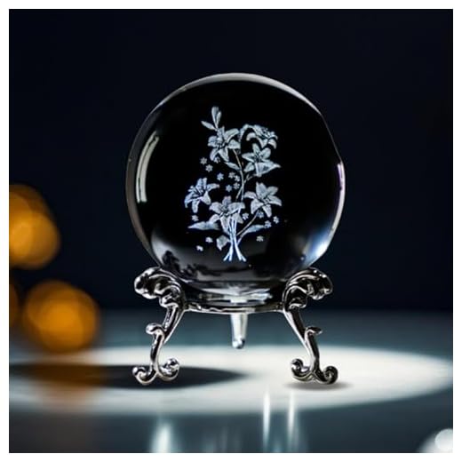 Crystal Ball Decorative Sphere Metal Stand Transparent Display Orb Desk Shelf 3D Laser Engraved Design Tabletop Decoration