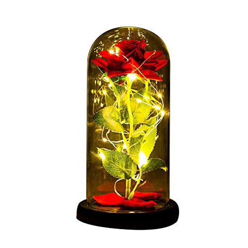 造花 薔薇 彼女への贈り物 枯れない花 ローズ ガラスドーム LEDライト ライトアップ 母の日 誕生日 感謝祭 バレンタインデー クリスマス 結婚記念日のためのロマンチックな女性の 花びらが落ちたフランネルの赤いバラ 永遠の愛