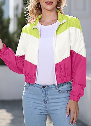 Women’s Lightweight Windbreaker Sport Jacket Zip Up Color Block Coat Casual Long Sleeve Jogging Outerwear2