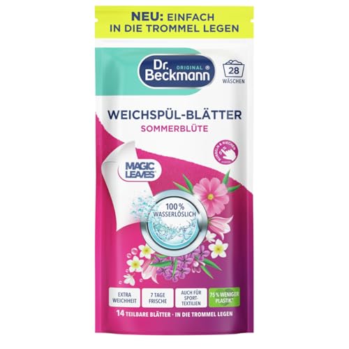 Dr. Beckmann Weichspül-Blätter Sommerblüte 14 Blätter | Ultra-kompakt 0 % Rückstände Duftaktiv bei Berührung bis zu 7 Tage Frische ideal für Sportwäsche & Handtücher